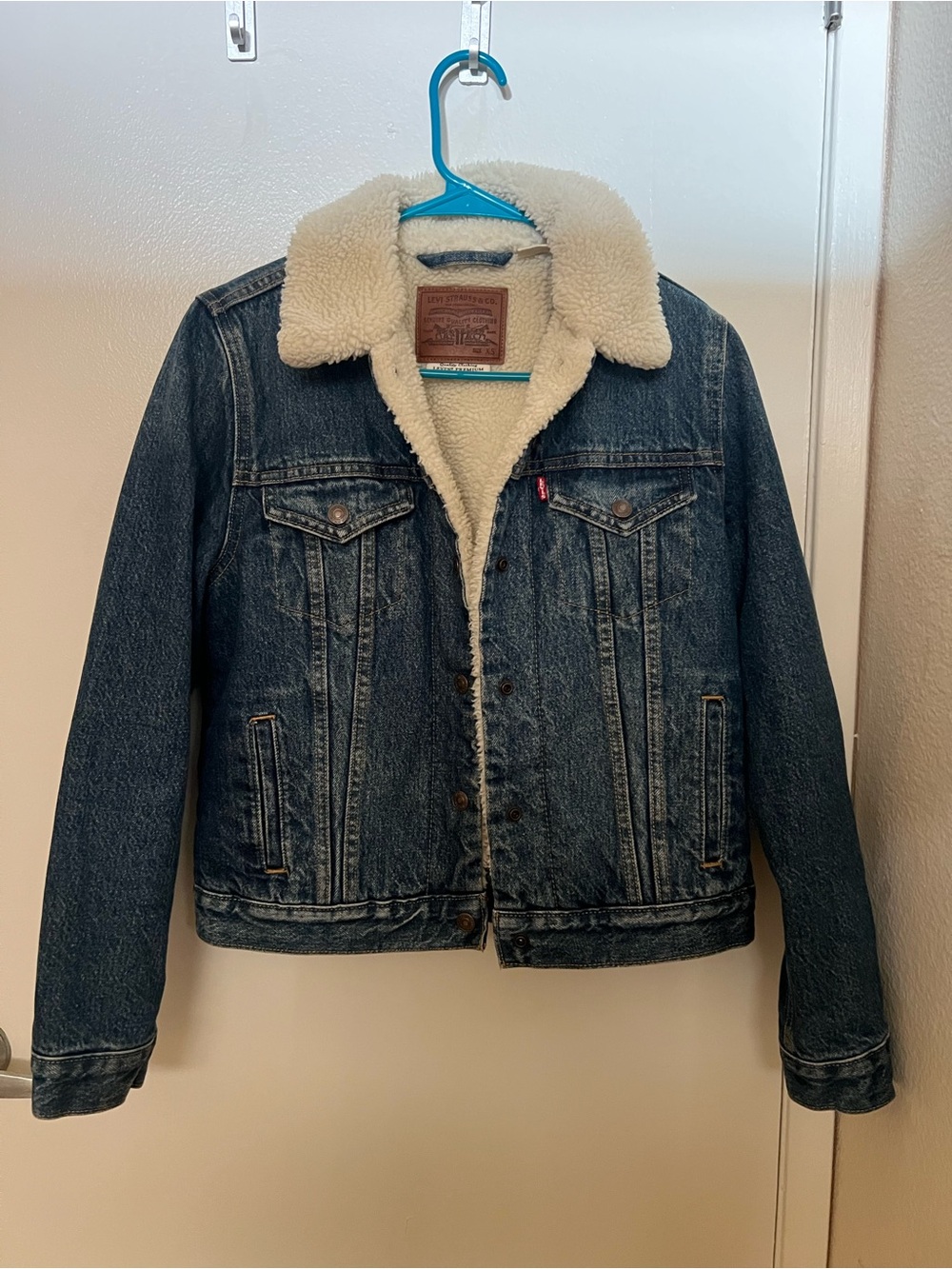 Levi's Dark Blue Denim Jacket with Cream Sherpa Collar
